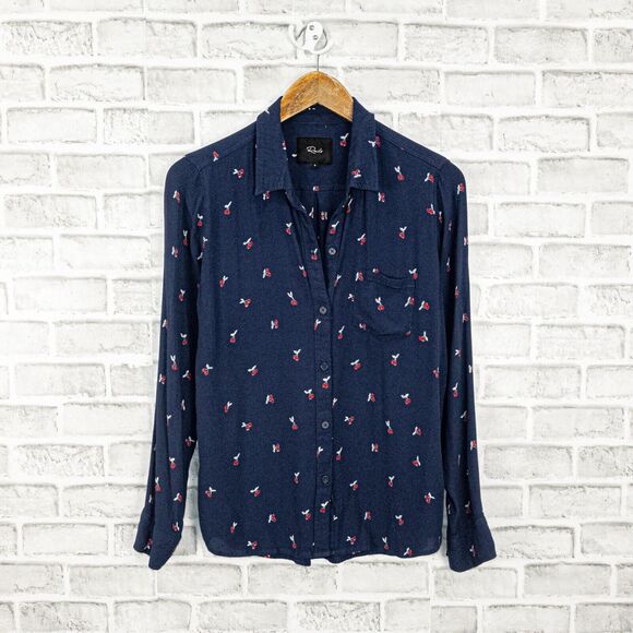 Rails Women's Kate Navy Cherry Print Shirt Size Small - Picture 1 of 7